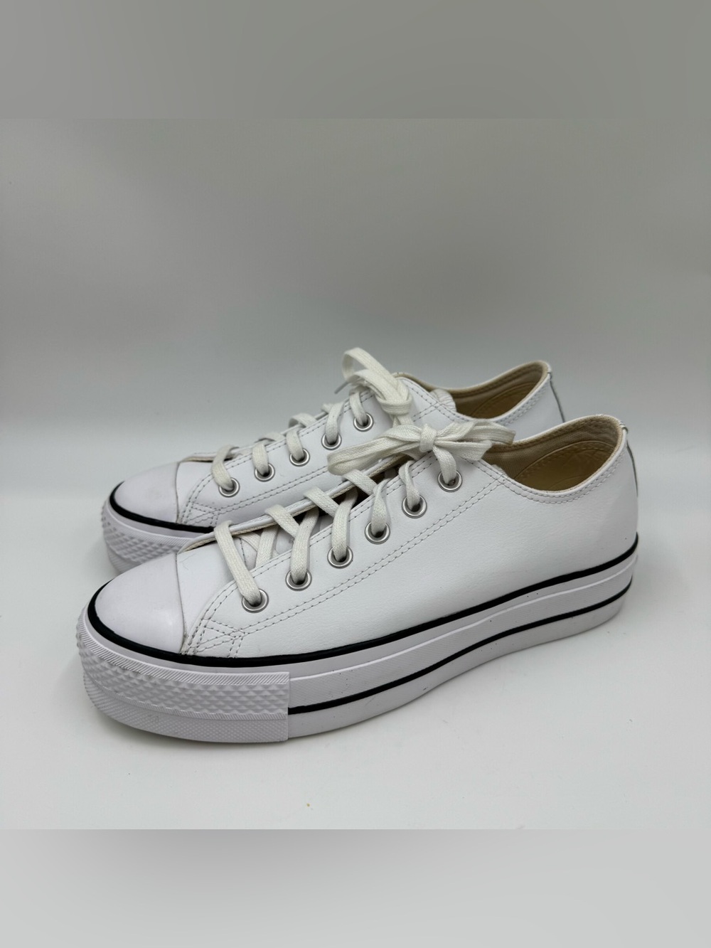 White Low-Top Platform Lace-Up Sneakers